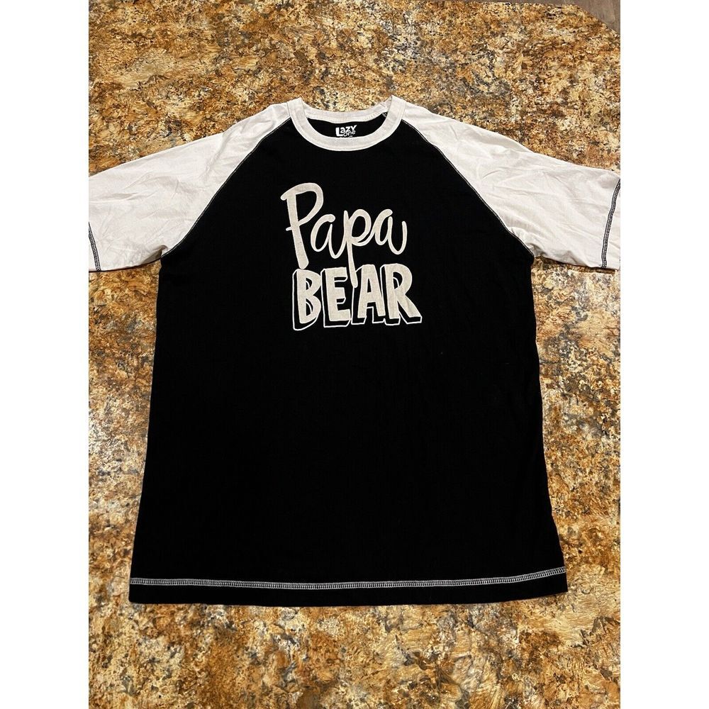 NEW LAZY ONE PAPA BEAR DAD FATHER JERSEY‎ T SHIRT Mens M Black w/ White Sleeves